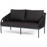 "Канны" диван 2-местный плетеный из роупа, каркас алюминий темно-серый (RAL7024) муар, роуп темно-серый круглый, ткань темно-серая 019