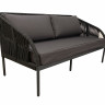 "Канны" диван 2-местный плетеный из роупа, каркас алюминий темно-серый (RAL7024) муар, роуп темно-серый круглый, ткань темно-серая 019