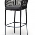 "Марсель" стул барный плетеный из роупа, каркас из стали темно-серый (RAL7024) шагрень, роуп темно-серый круглый, ткань темно-серая 027