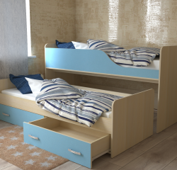 Двухъярусная кровать Славмебель Дуэт-2, дуб молочный/голубой