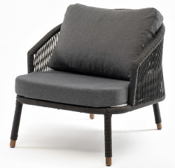"Верона" кресло плетеное из роупа, каркас алюминий темно-серый (RAL7024) муар, роуп темно-серый круглый, ткань темно-серая 027