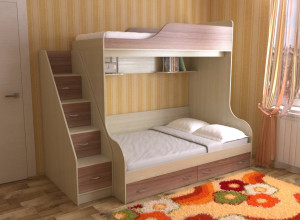 Двухъярусная кровать Славмебель Дуэт-15. Лестница-комод.