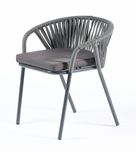Плетеный стул 4sis Женева, из синтетических лент, цвет серый, плоская веревка