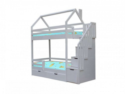 Двухъярусная кровать Домик Велес-Арт с лестницей 