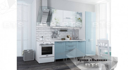 Кухня BTS 2,1 м  Бьянка (голубые блестки/фотопечать)