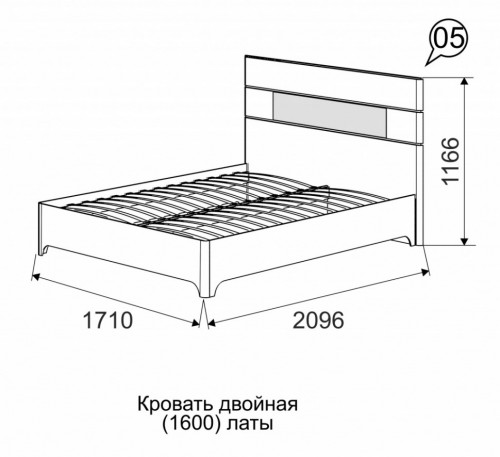 Кровать двойная на 1600 мм с латами, без матраса Ижмебель Танго 05	