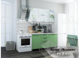 Кухня BTS 1,5 м  Бьянка (зеленые блестки/фотопечать) 