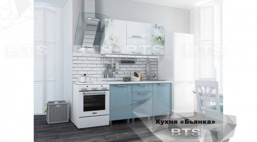 Кухня БТС 1,5 м  Бьянка (голубые блестки/фотопечать)