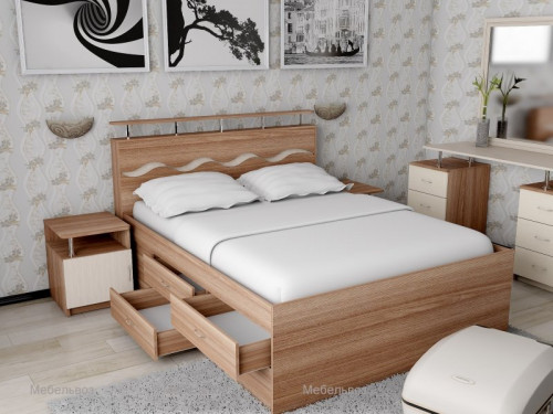 Кровать Славмебель Волна-3 с комодом, размер спального места 160х200