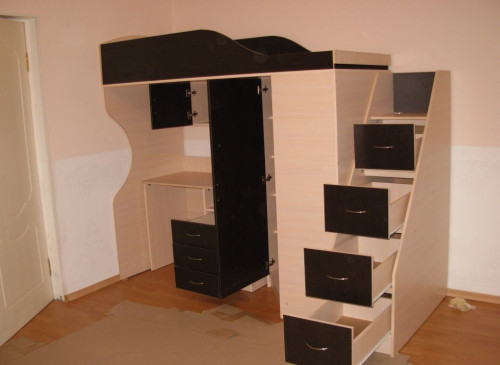 Кровать-чердак Славмебель Квартет-2. Лестница с ящиками.