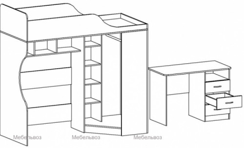 Кровать-чердак Славмебель Квартет-2. Лестница с металлическими ступенями.