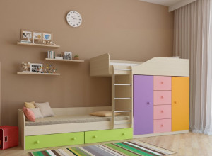 Двухъярусная кровать РВ Мебель Астра-6, с разноцветными фасадами