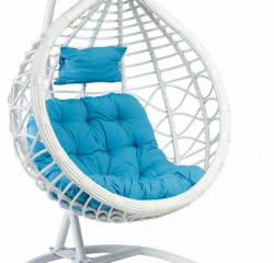 Кресло подвесное Экодизайн Veil 2, белый, подушка  голубой