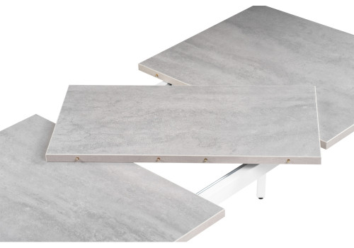 Стол обеденный Woodville Денвер Лофт раздвижной, бетон/матовый белый, 120 см