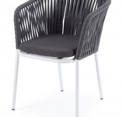 "Бордо" стул плетеный из роупа (колос), каркас алюминий серый (RAL7022) муар, роуп серый 15мм, ткань темно-серая 027