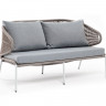 "Милан" диван 2-местный плетеный из роупа, каркас алюминий темно-серый (RAL7024) муар, роуп темно-серый круглый, ткань темно-серая 019