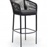 "Марсель" стул барный плетеный из роупа, каркас из стали темно-серый (RAL7024) муар, роуп темно-серый круглый, ткань темно-серая 027